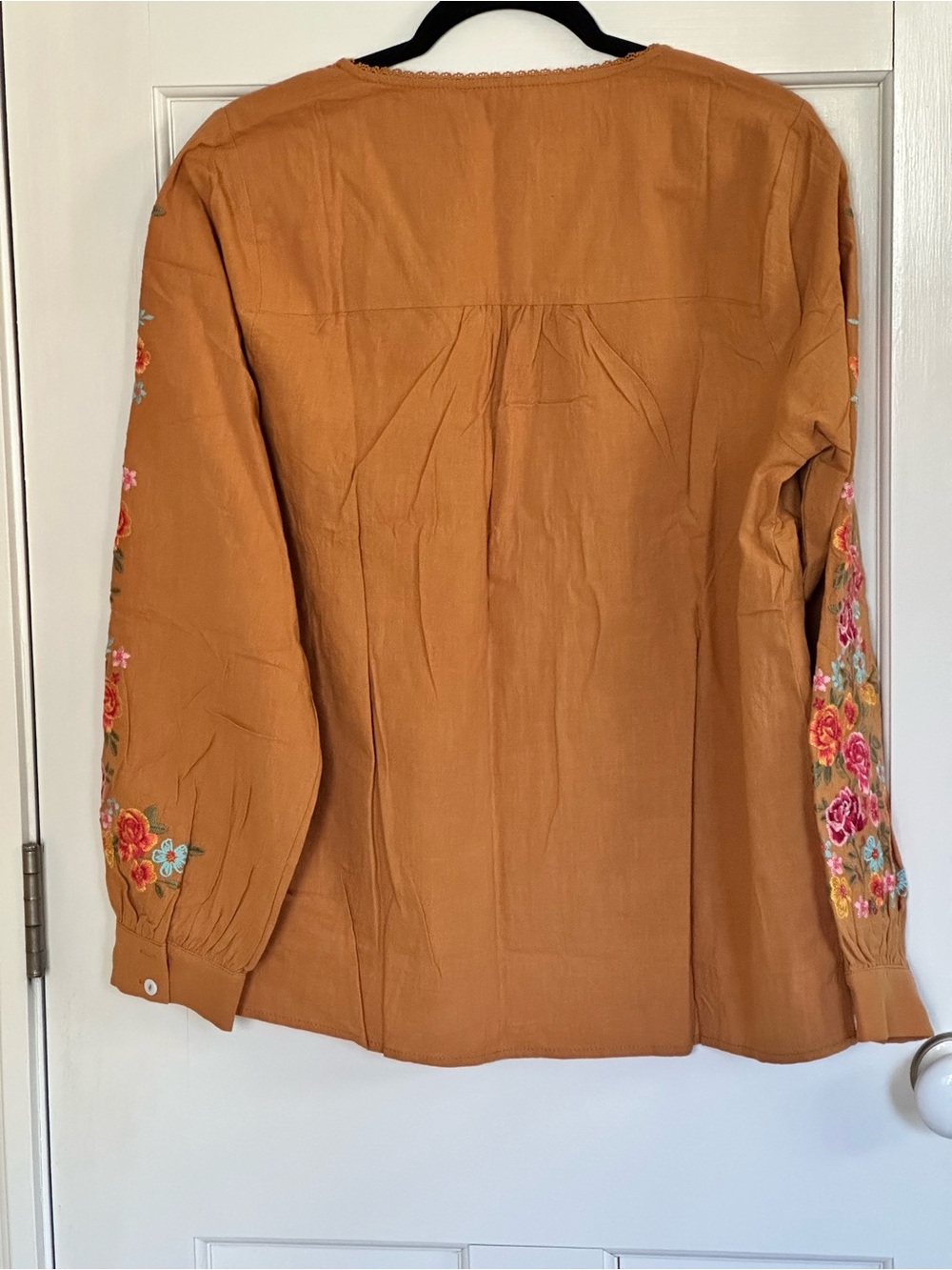 Savanna Jane Mustard Embroidered Floral Button-Front Top - Picture 9 of 12